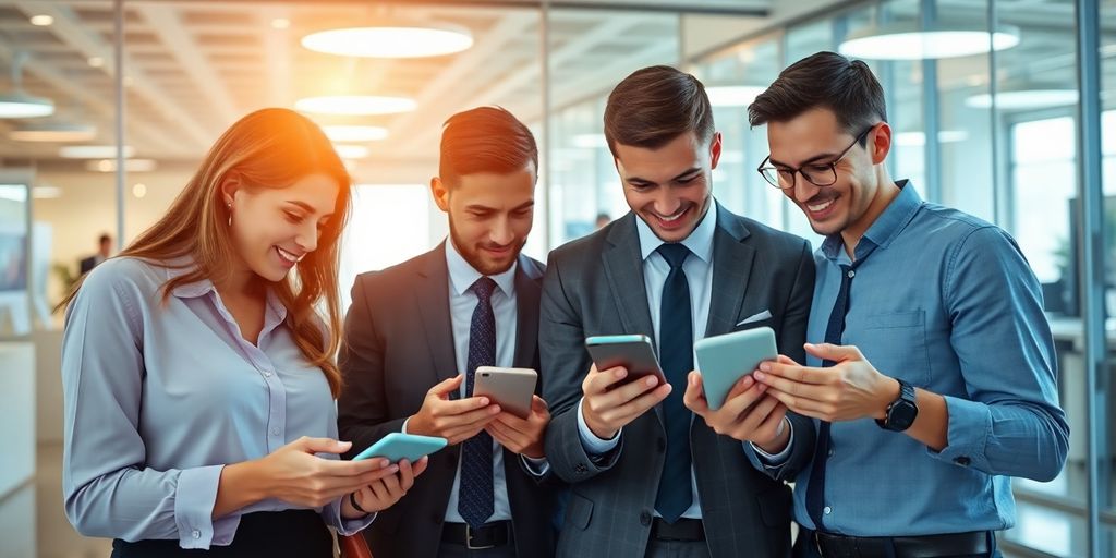 Poslovni ljudi koriste mobilne uređaje u kancelariji.