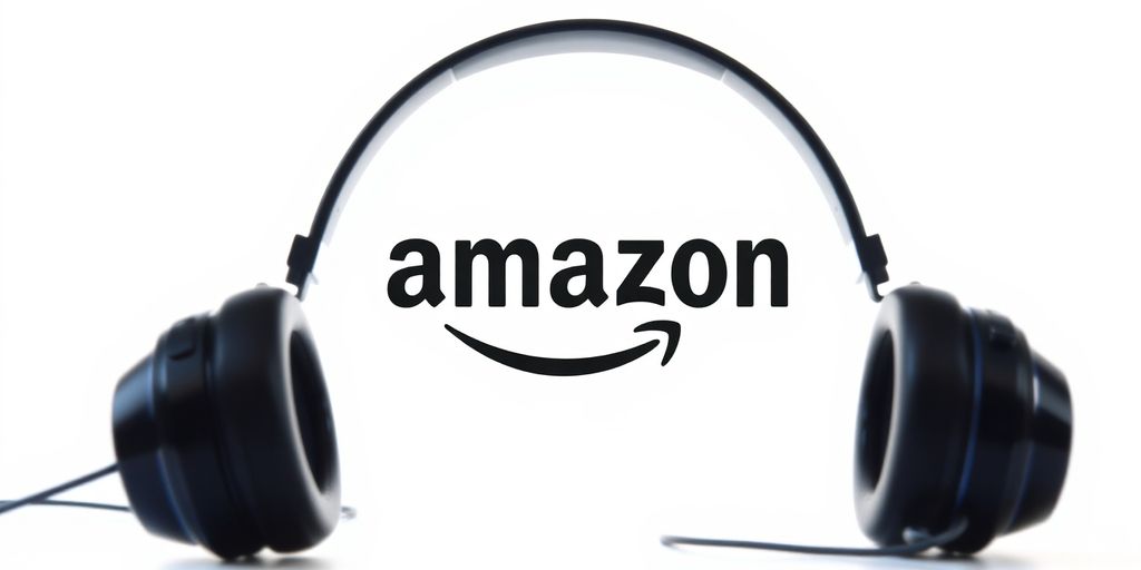 Amazon Music logo with podcast headphones.