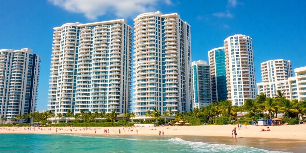 High-rise condos in Sunny Isles, Florida with beach view.