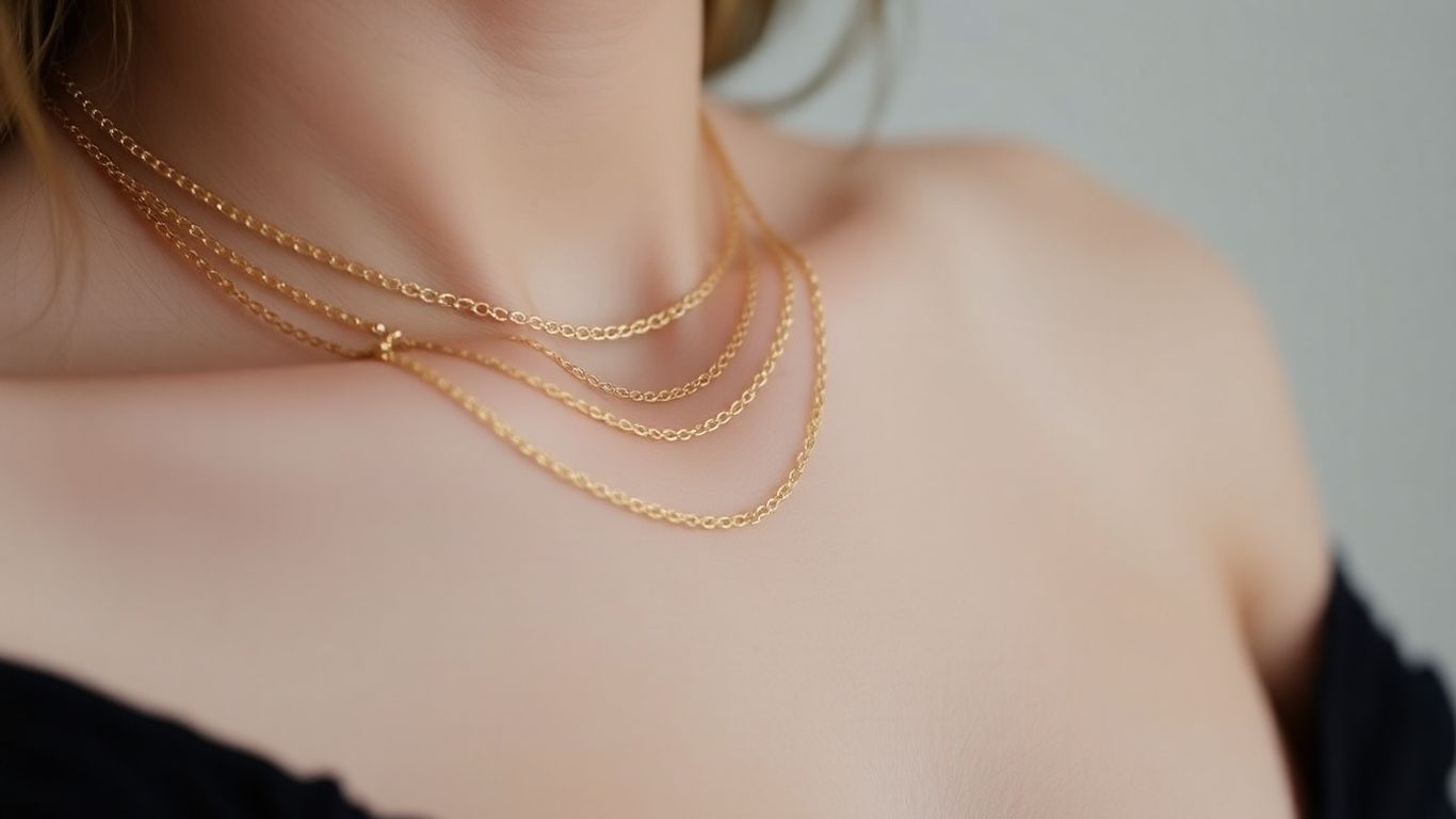 Bijoux en or minimalistes sur un poignet et un cou.