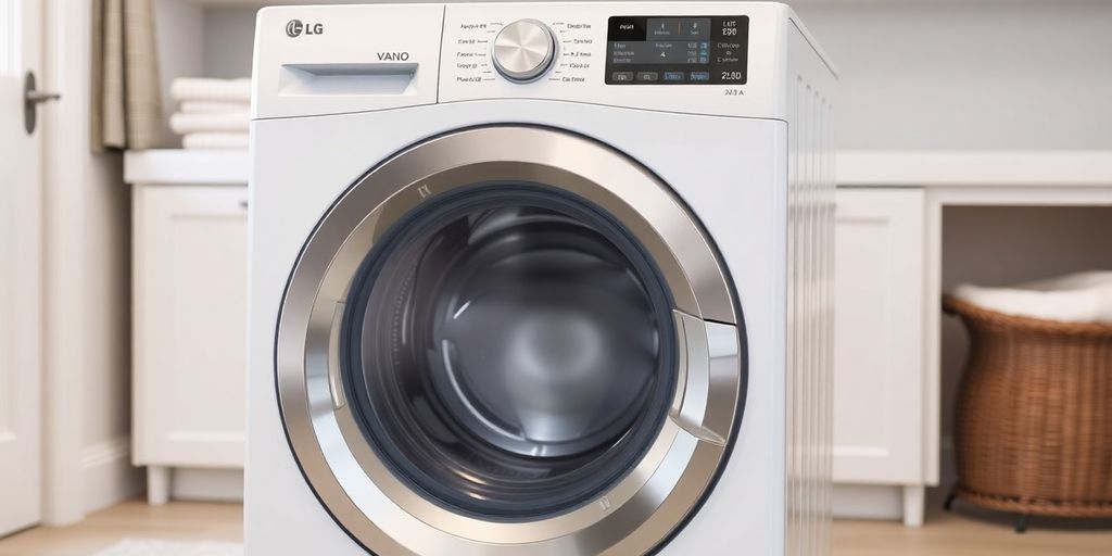 Moderne LG Waschmaschine in einem eleganten Waschraum.