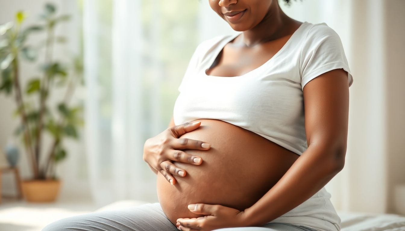 Pregnant Black woman caring for her health and baby.