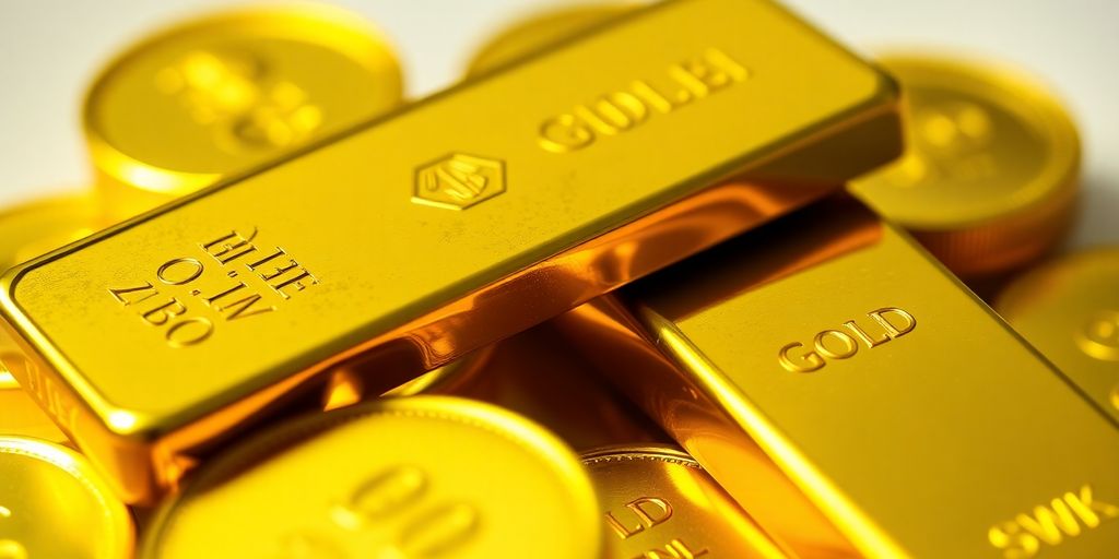 Pièces et lingots d'or brillants sur fond neutre.