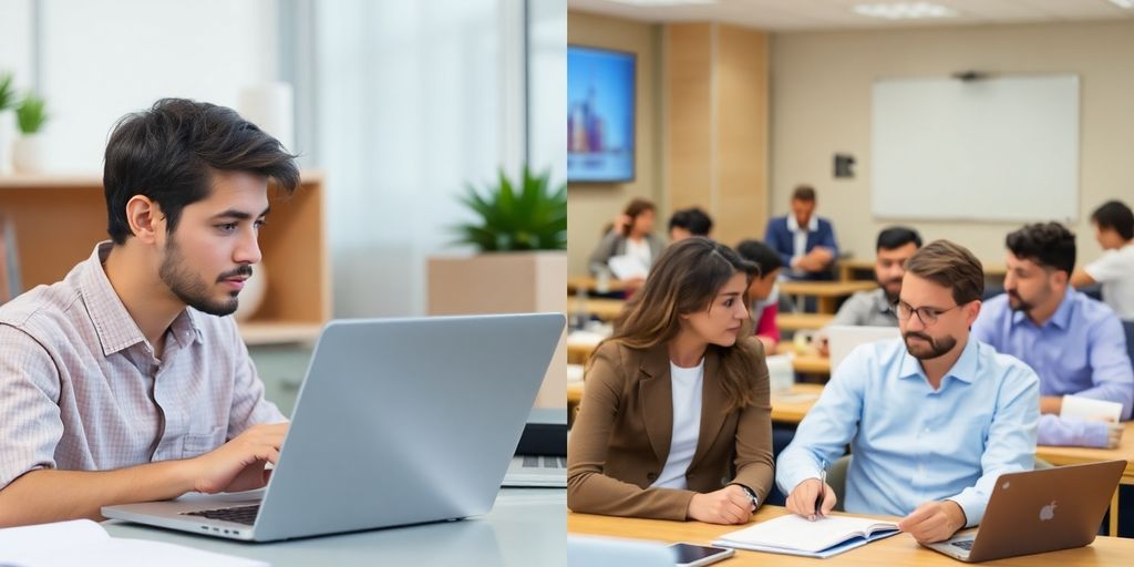 Person learning online and in person.