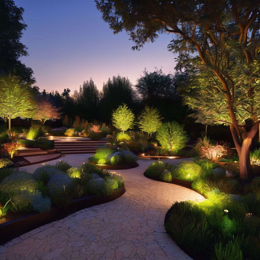 innovative garden landscape design with decorative lighting