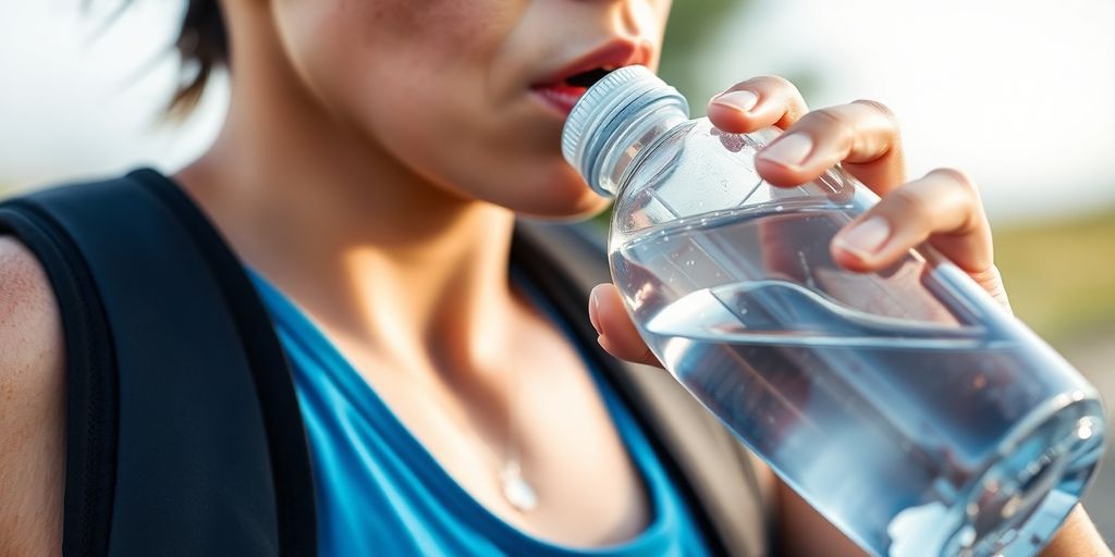 Person drinking water during a workout.