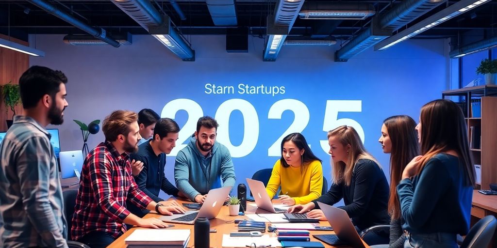 Groupe d'entrepreneurs belges collaborant dans un espace moderne.