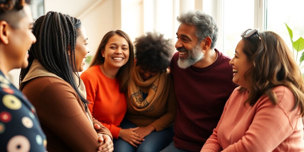 People connecting and sharing, fostering well-being.