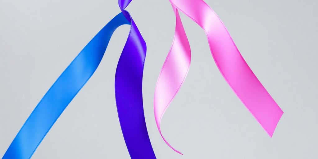 Two distinct colorful ribbons flowing side by side.