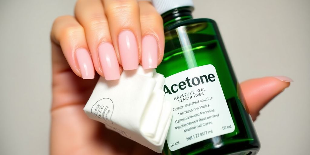 Unha de gel com acetona e algodão para remoção.