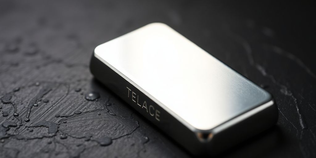 Lingot d'argent brillant sur fond sombre.