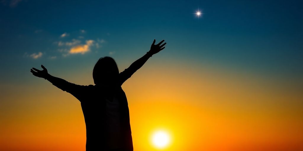 Person reaching for a bright star.