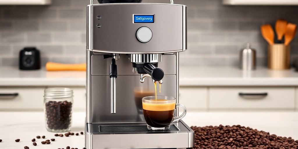 Sage Barista Pro coffee machine with espresso and beans.