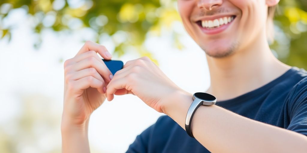 Person holding a health monitoring device