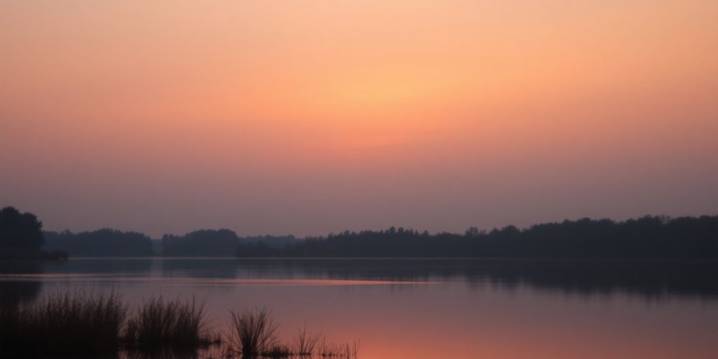 Tranquil sunset over a calm lake, evoking peace.