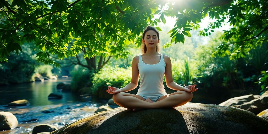 Person meditating peacefully in nature.