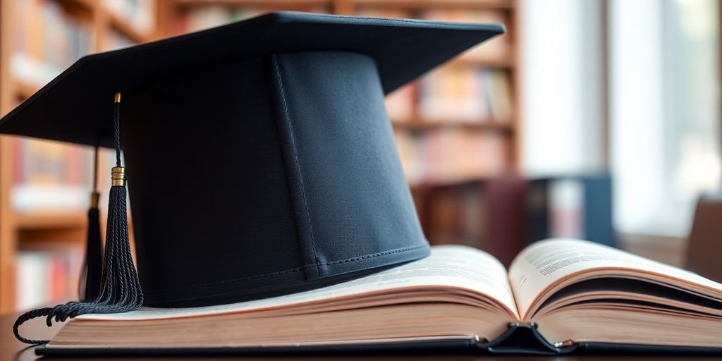 Graduation cap on open book