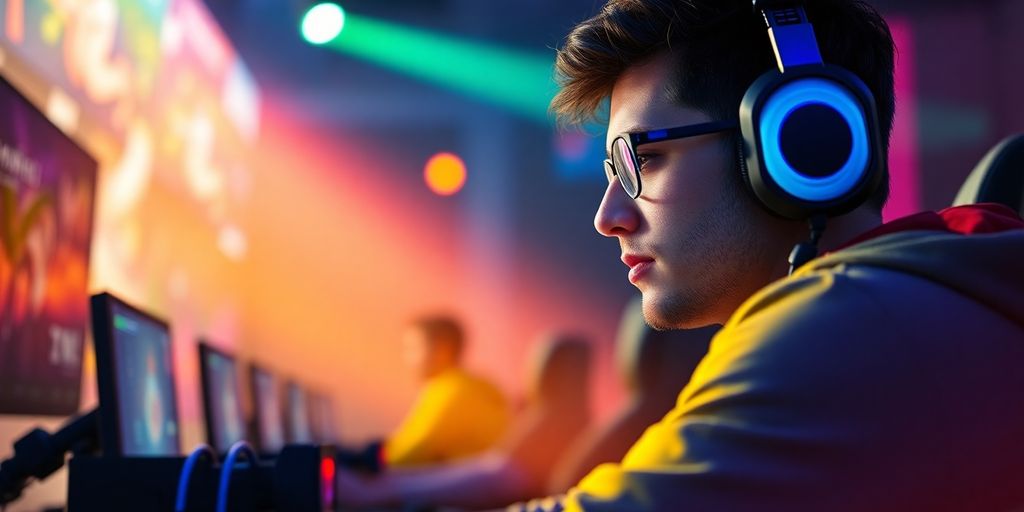 Esports player with glowing interface.