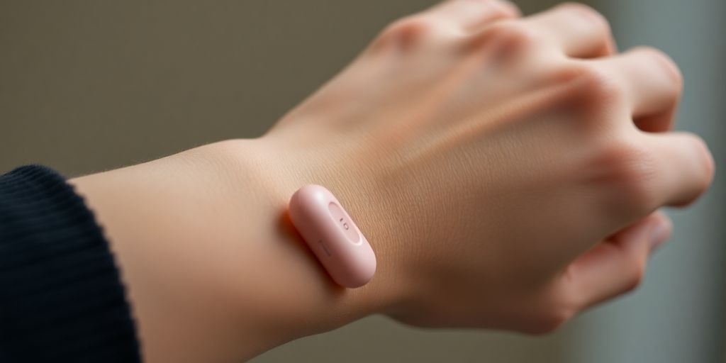 Person using a futuristic stickless glucometer.