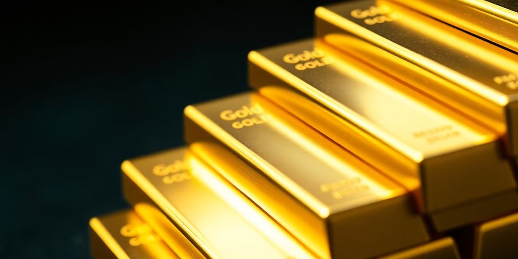 Lingots d'or empilés sur une surface sombre