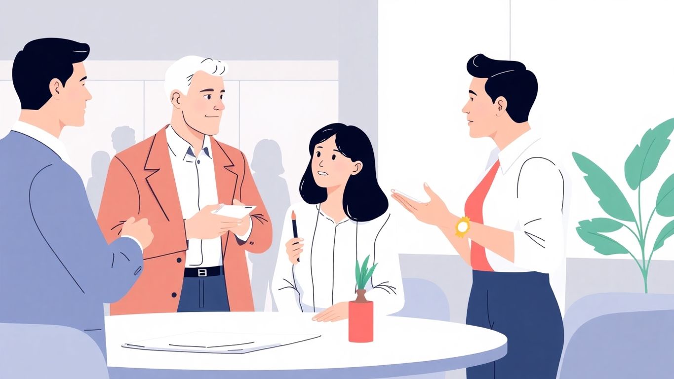 Illustrasjon av nettverksbygging i en profesjonell setting.