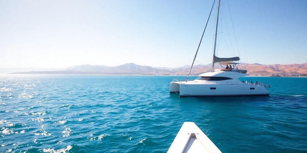 Catamaran sailing on blue Southern California waters