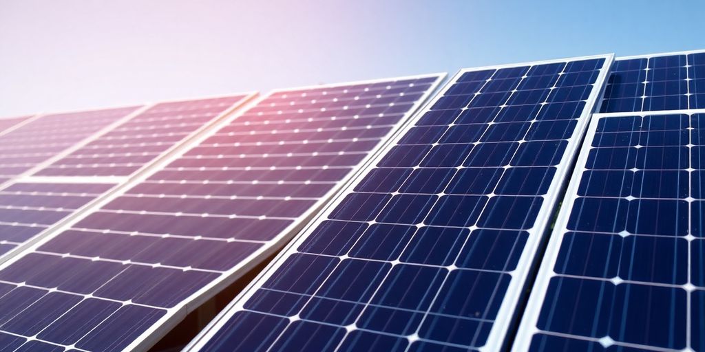 Different solar panels in a sunny outdoor setting.
