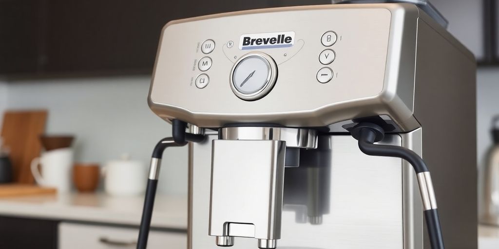 Close-up of Breville coffee machine with auto purge feature.