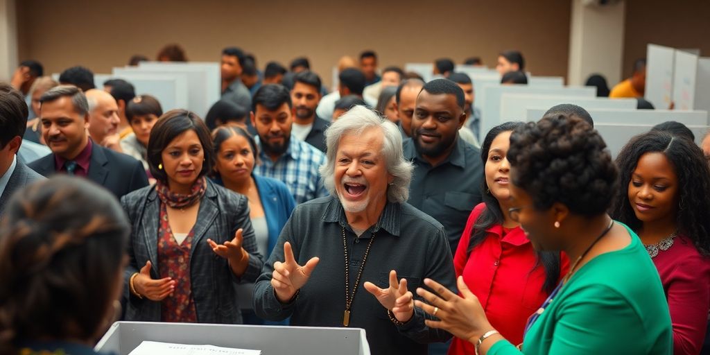 Voters at a polling station during the election.
