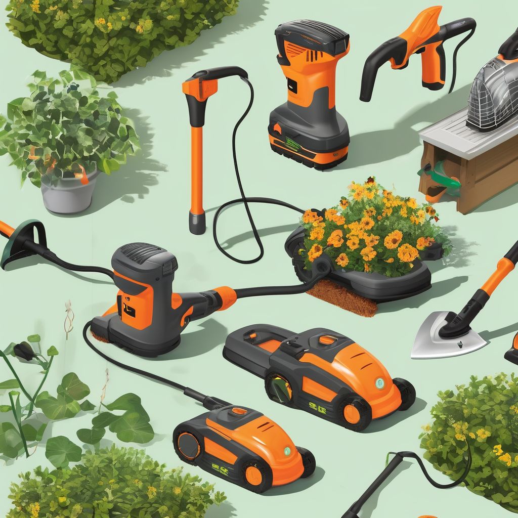 electric and battery-powered garden tools in use