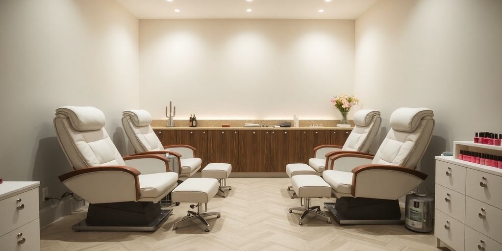 Imagem de um spa de unhas elegante e relaxante.