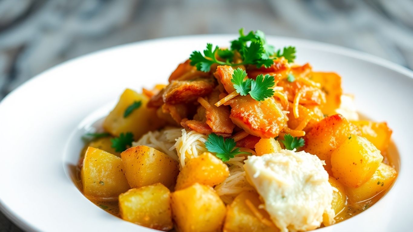 Prato de bacalhau à brás com batatas douradas.