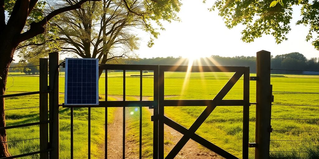 Solar panel powering rural property gate