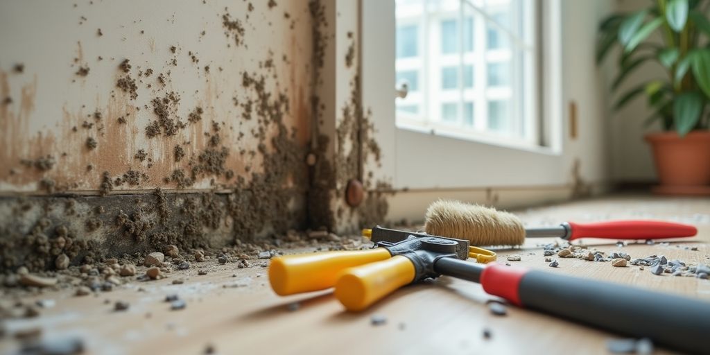 Homeowner examining mold damage in a residential space.
