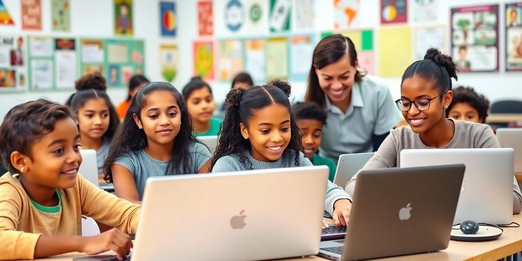 Students learning in a bright, engaging classroom setting.