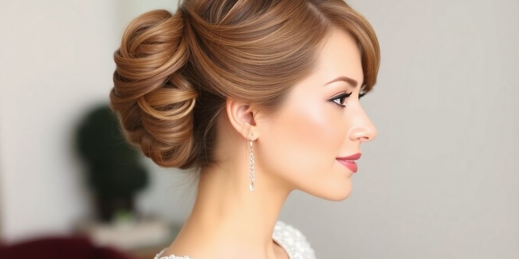 Woman with elegant updo for thinning hair.