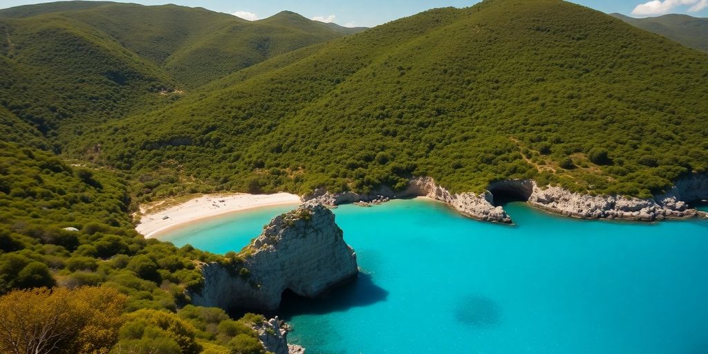 Macakizi landscape with vibrant foliage and clear water.