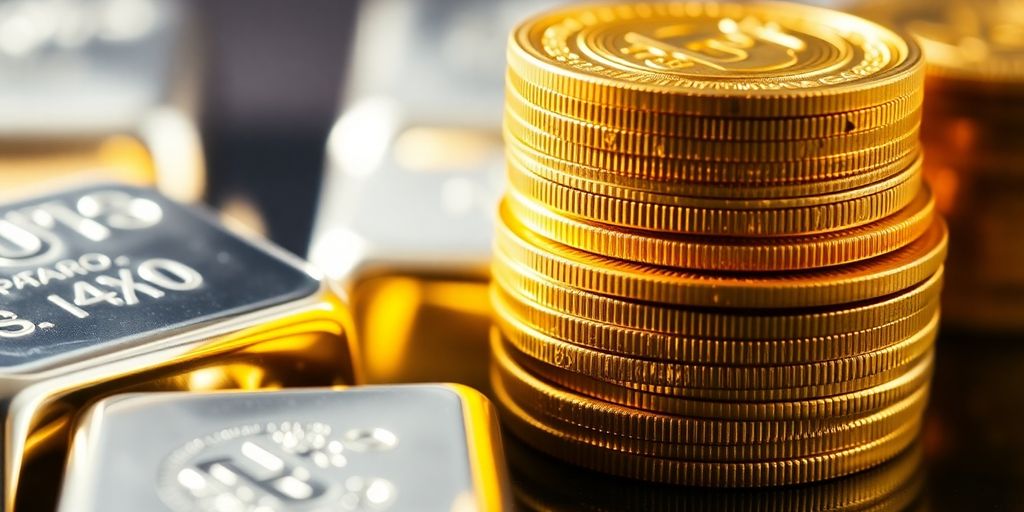 Pièces d'or et d'argent empilées