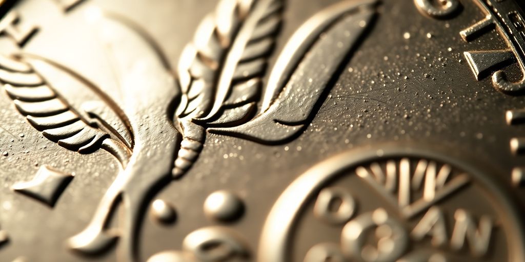 Close-up of a modern commemorative Dallas coin.