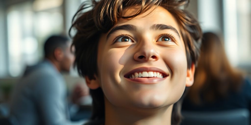 Jovem sorrindo em nova fase profissional