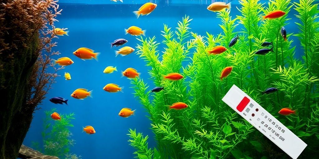 Colorful fish swimming in a lush aquarium.