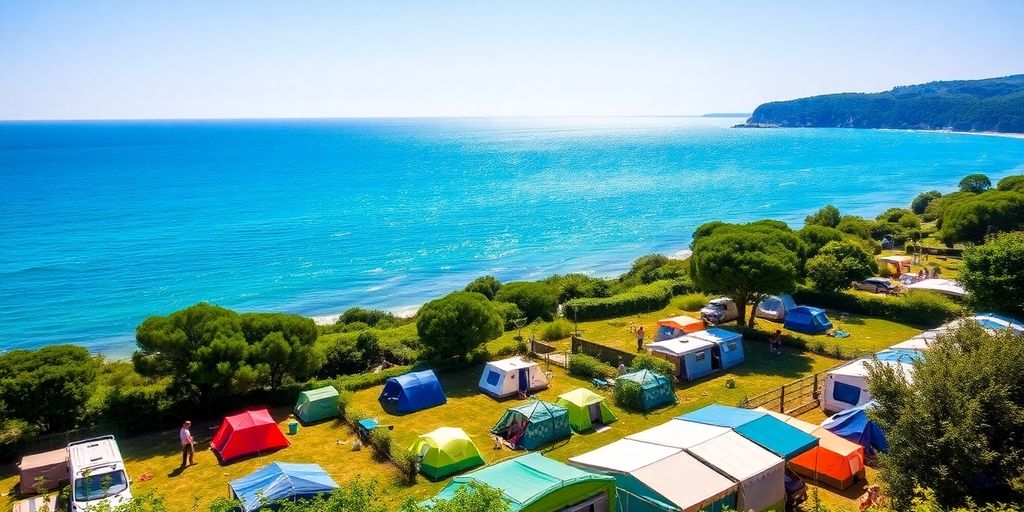 Campingplatz am Meer in Südfrankreich mit Zelten.