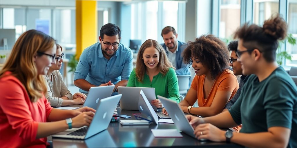 Team collaboration in a modern office environment.