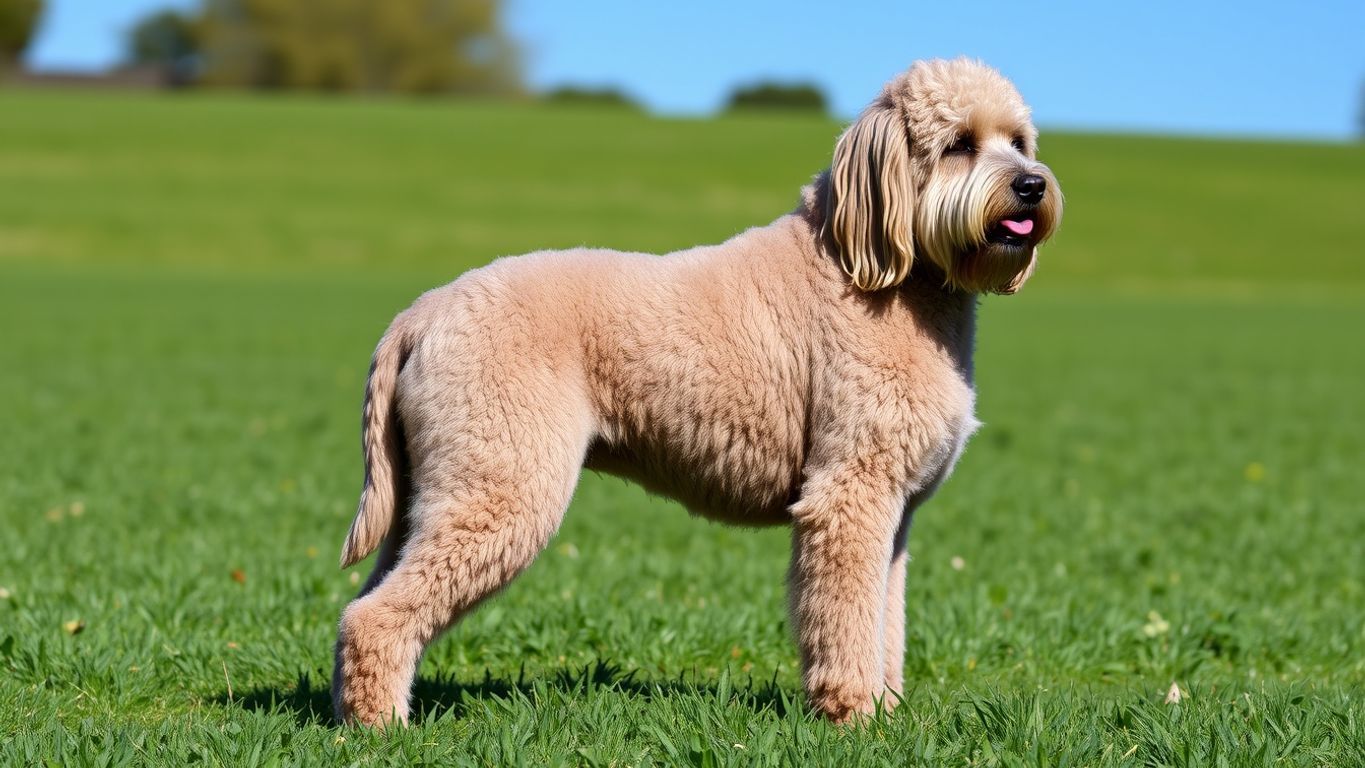 Majestic Komondor dog in a green field.