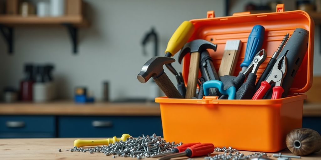 A toolbox with essential tools and materials for repairs.