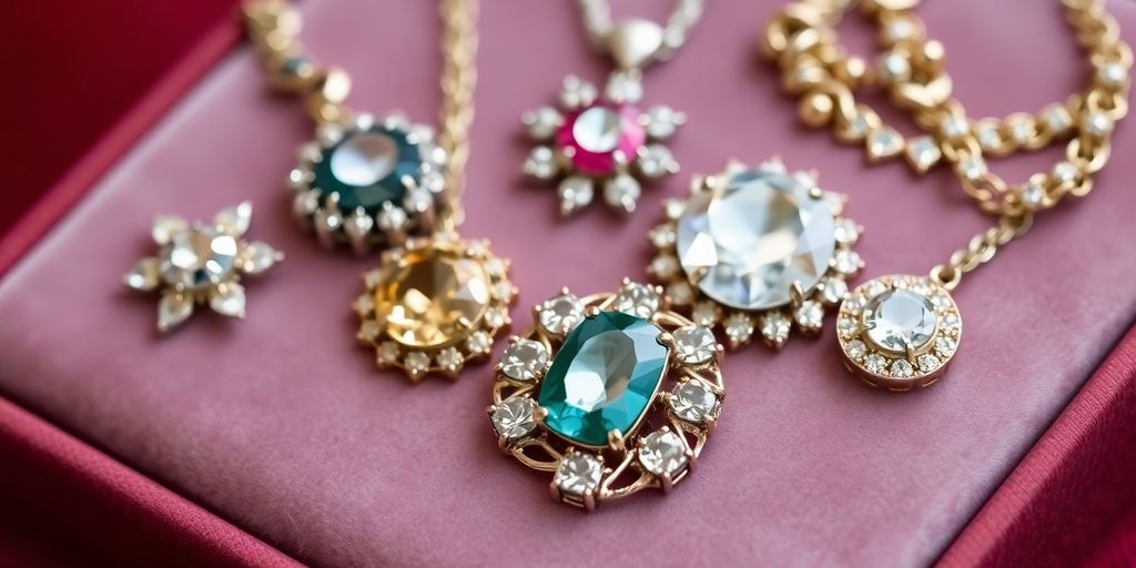 Bijoux hérités sur un fond en velours.