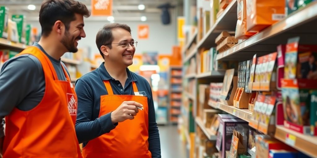 Friendly Home Depot associate helping customer.