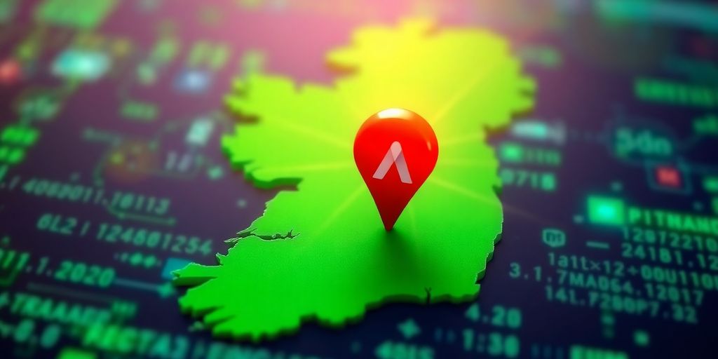 Irish flag map with Google Ads pin.