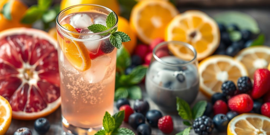 Homemade electrolyte drink with fresh fruits and mint