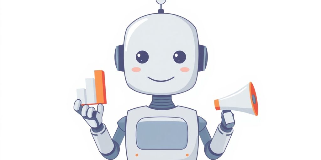 Minimalistic AI robot with marketing automation tools.